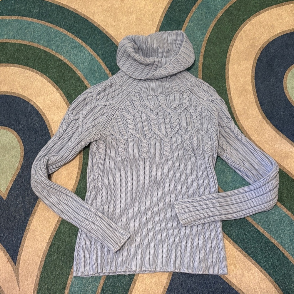LOFT Light Blue Cable Knit Turtleneck Sweater